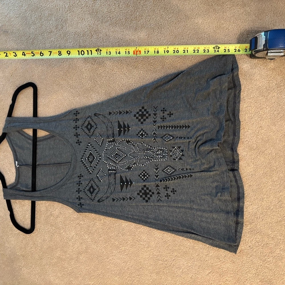 Gray Sleeveless Top with Tribal Print